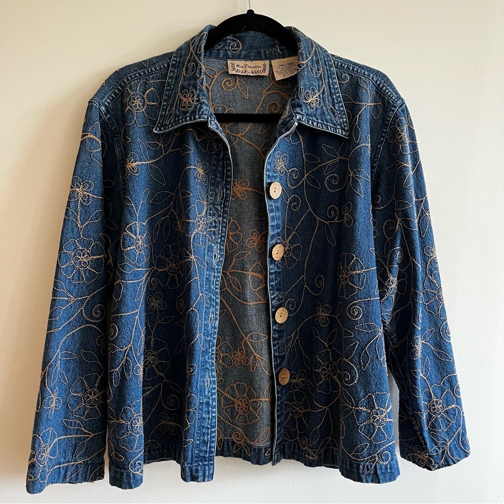 New Directions Blue Floral light denim Jacket